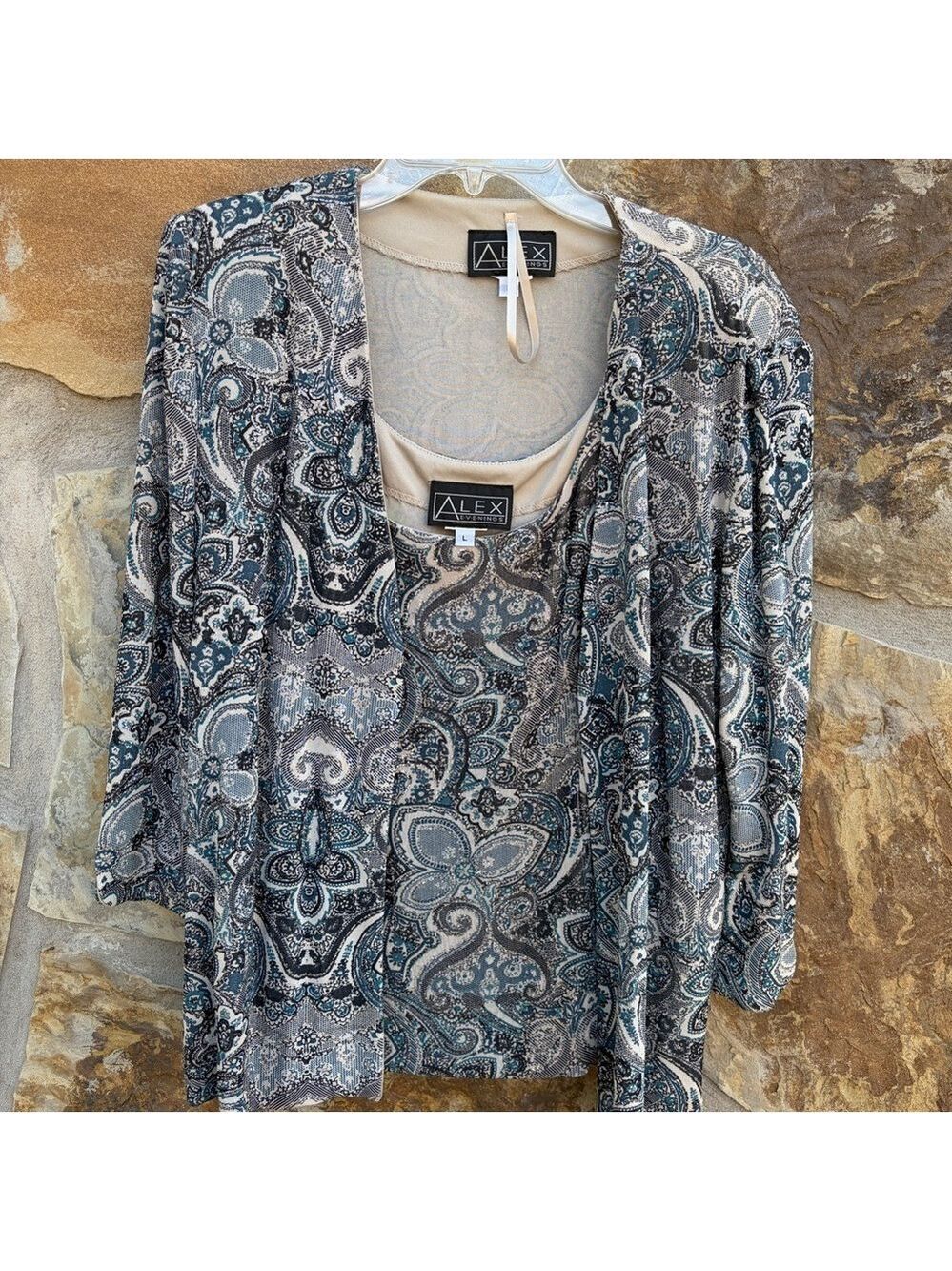 Alex Evenings Paisley Sequin Tank And Cardigan Evening Event Formal Holidays L